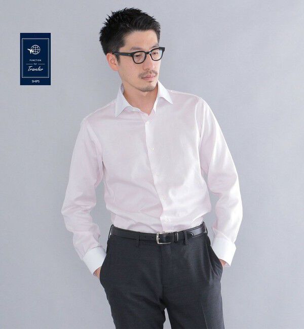 SHIPS「SHIPS: イージーアイロン ワイドカラー  クレリック シャツ」|シャツ・ブラウス|ピンク