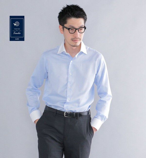 SHIPS「SHIPS: イージーアイロン ワイドカラー  クレリック シャツ」|シャツ・ブラウス|スカイブルー