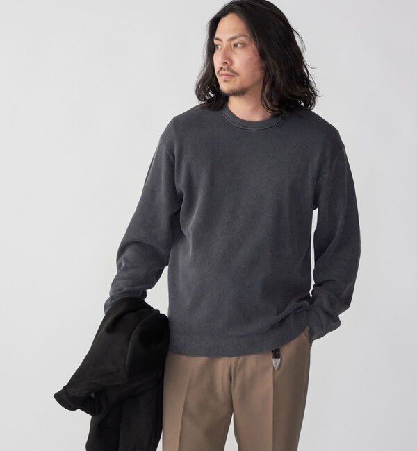 SHIPS「SHIPS: 14ゲージ 畦編み サンフェード コットン クルーネック ニット」|ニット・セーター|ブラック