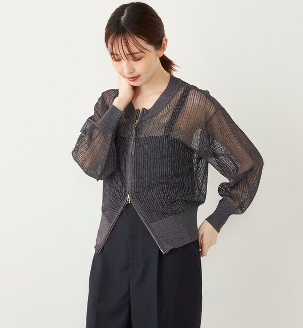 SHIPS Colors 「SHIPS Colors:〈手洗い可能〉ラメ メッシュ ジップ カーディガン」|カーディガン|