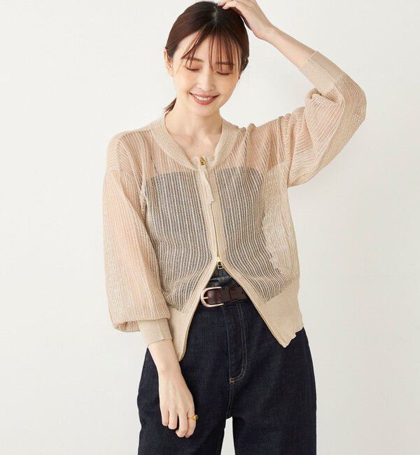 SHIPS Colors 「SHIPS Colors:〈手洗い可能〉ラメ メッシュ ジップ カーディガン」|カーディガン|ベージュ