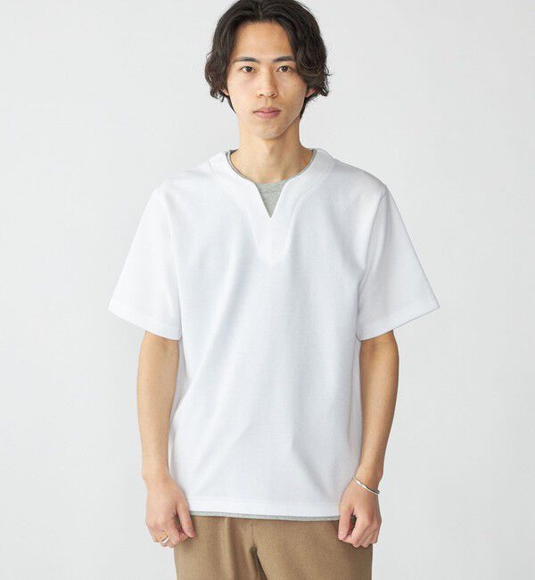 SHIPS「SHIPS: キー ネック フェイクレイヤード Tシャツ」|Tシャツ・カットソー|オフホワイト