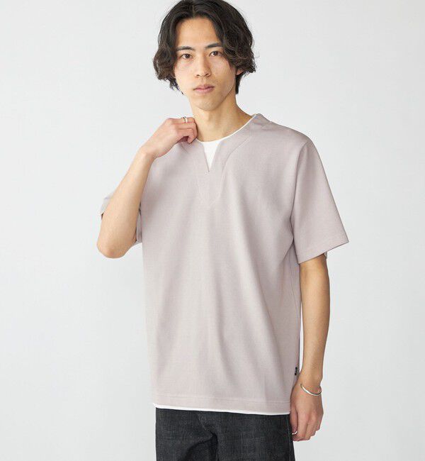 SHIPS「SHIPS: キー ネック フェイクレイヤード Tシャツ」|Tシャツ・カットソー|ライトグレー