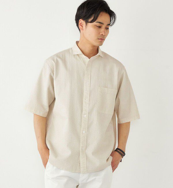 SHIPS Colors 「SHIPS Colors:〈洗濯機可能〉リップル プリント ワイドカラー ショートスリーブ シャツ」|シャツ・ブラウス|