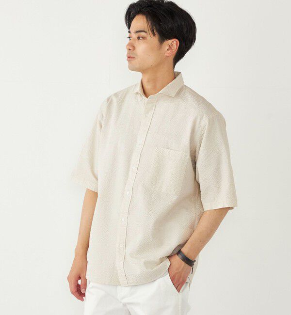 SHIPS Colors 「SHIPS Colors:〈洗濯機可能〉リップル プリント ワイドカラー ショートスリーブ シャツ」|シャツ・ブラウス|