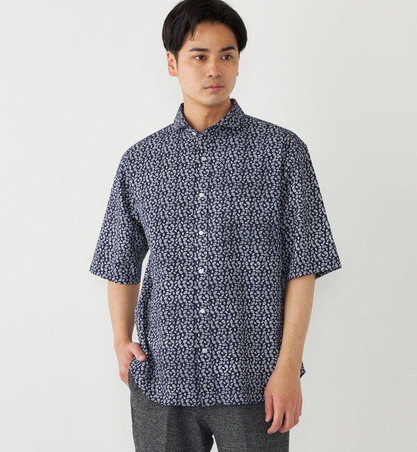 SHIPS Colors 「SHIPS Colors:〈洗濯機可能〉リップル プリント ワイドカラー ショートスリーブ シャツ」|シャツ・ブラウス|