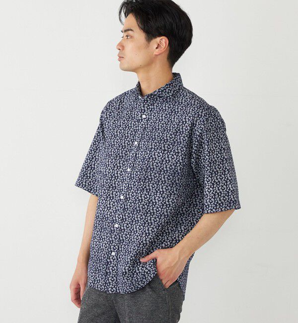 SHIPS Colors 「SHIPS Colors:〈洗濯機可能〉リップル プリント ワイドカラー ショートスリーブ シャツ」|シャツ・ブラウス|