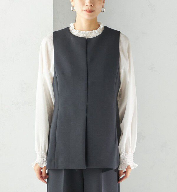 SHIPS for women「〈洗濯機可能 / セレモニー対応可〉ポリエステル レーヨン ダンボール ジレ」|ベスト・ジレ|