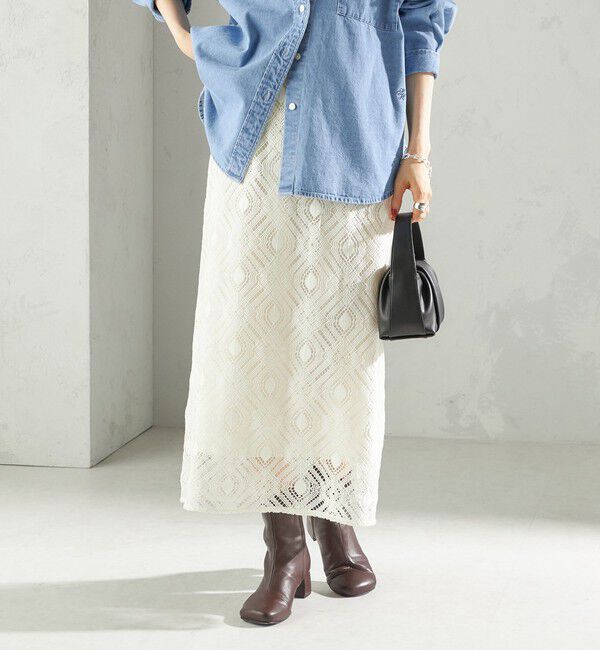 SHIPS for women「〈手洗い可能〉ラッセル レース ウエスト ギャザー タイト スカート」|スカート|