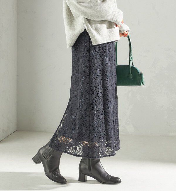 SHIPS for women「〈手洗い可能〉ラッセル レース ウエスト ギャザー タイト スカート」|スカート|