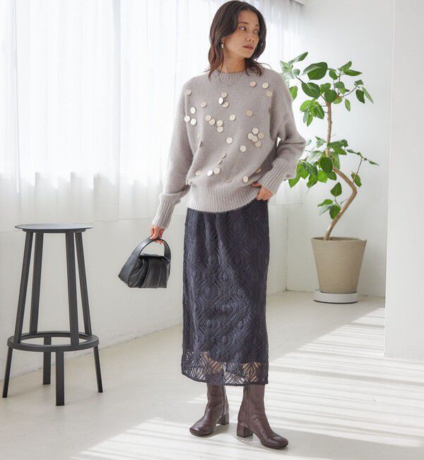 SHIPS for women「〈手洗い可能〉ラッセル レース ウエスト ギャザー タイト スカート」|スカート|