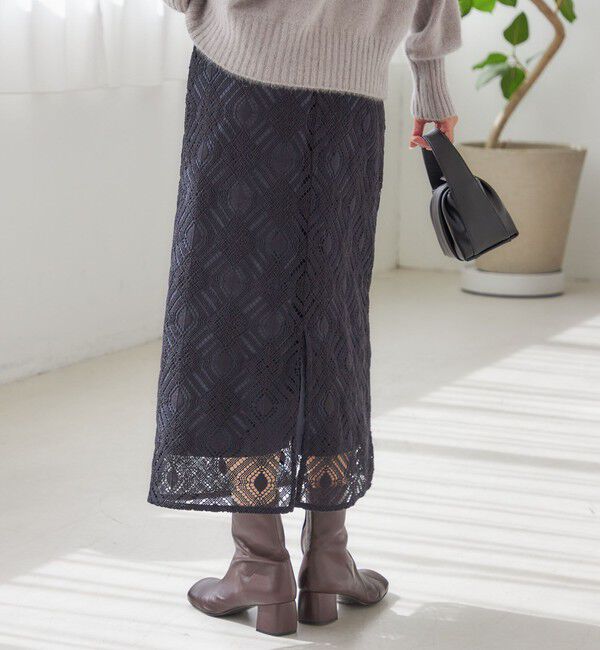 SHIPS for women「〈手洗い可能〉ラッセル レース ウエスト ギャザー タイト スカート」|スカート|