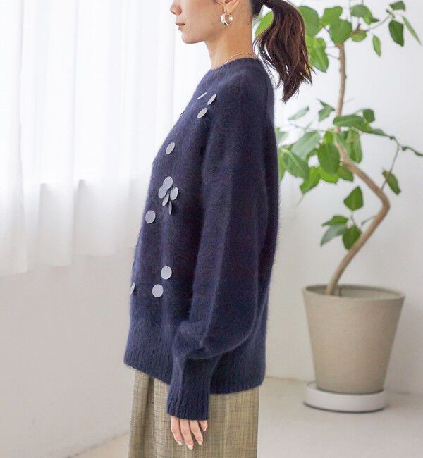 SHIPS for women「〈手洗い可能〉フォックス スパンコール クルーネック ニット」|ニット・セーター|