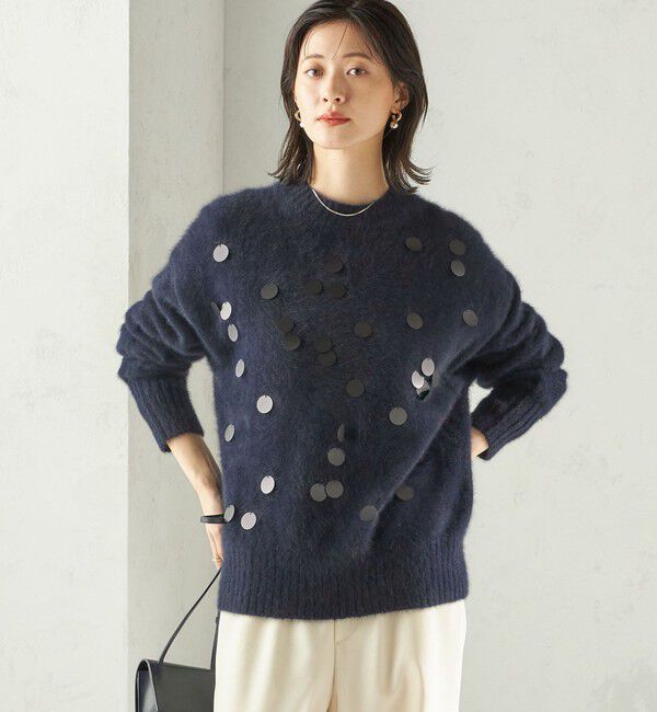 SHIPS for women「〈手洗い可能〉フォックス スパンコール クルーネック ニット」|ニット・セーター|