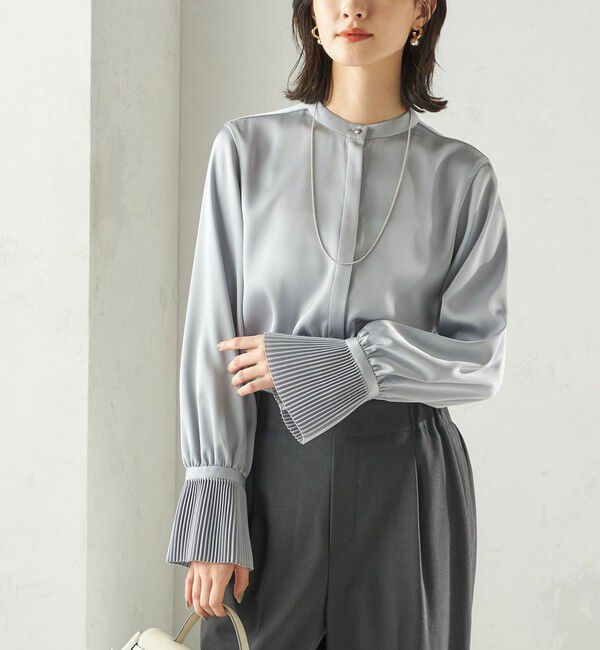 SHIPS for women「〈手洗い可能〉プリーツ 袖 デザイン ブラウス」|シャツ・ブラウス|ライトブルー