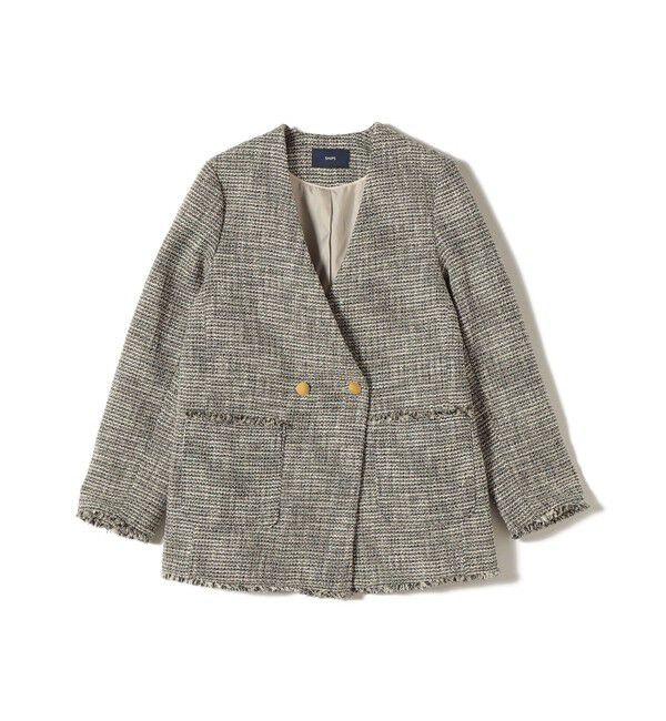 SHIPS for women「トライスピン 杢 ツイード カラーレス ジャケット（セレモニー対応可）」|ノーカラージャケット|