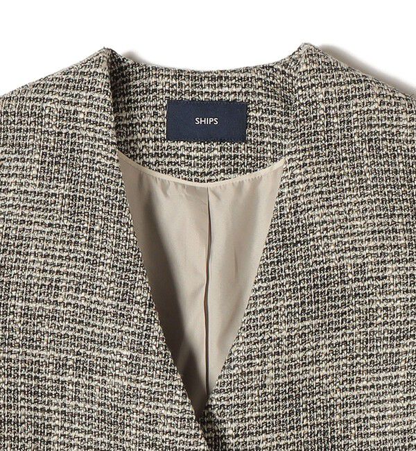SHIPS for women「トライスピン 杢 ツイード カラーレス ジャケット（セレモニー対応可）」|ノーカラージャケット|