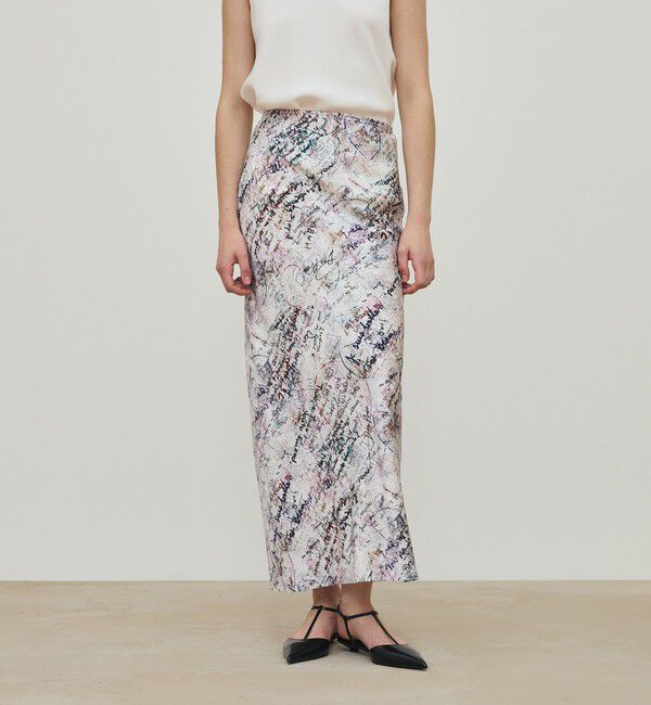 DES PRES「メッセージ ウォールプリント エラスティックストレートスカート」|タイト|