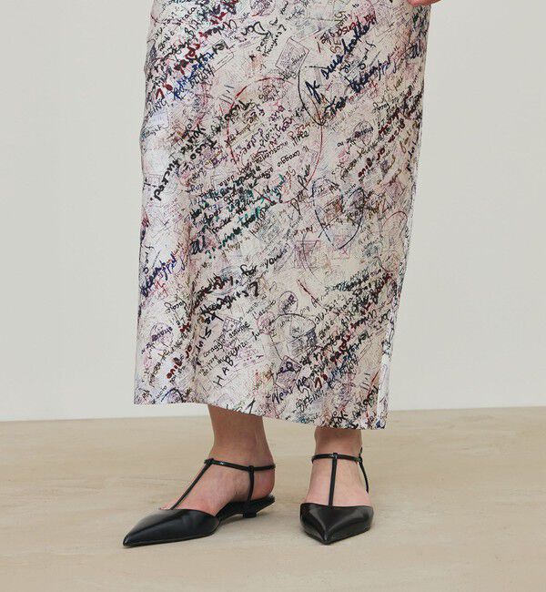 DES PRES「メッセージ ウォールプリント エラスティックストレートスカート」|タイト|