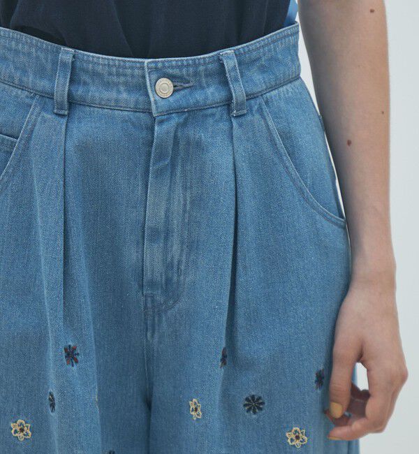 MACPHEE「ボタニカルエンブロイダリーデニム タックワイドパンツ」|デニム|