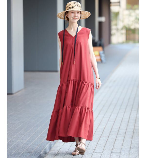 SLOBE IENA「《WEB限定/予約》ティアードワンピース」|ワンピース|レッド