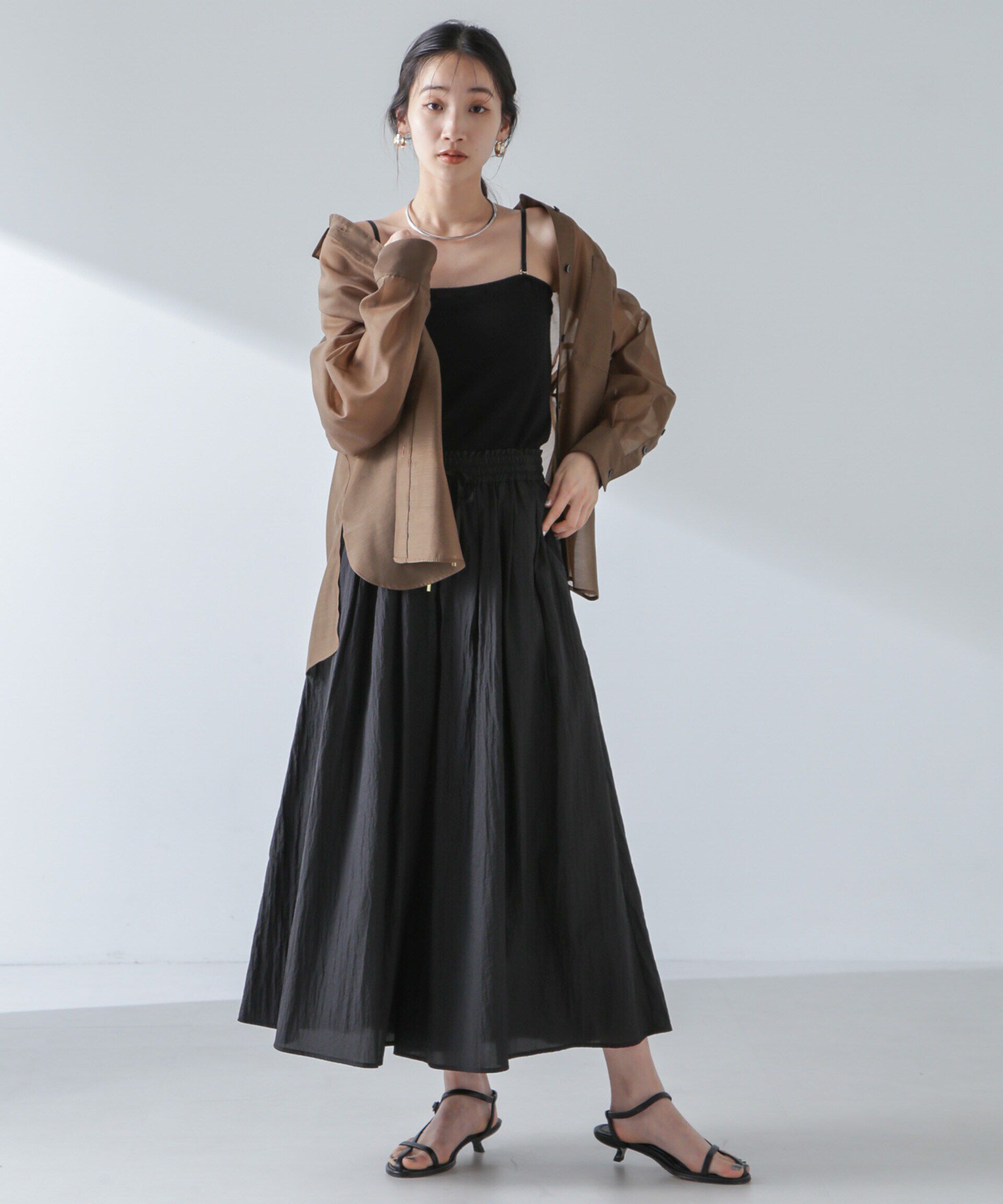 nano･universe「ナイロンタッサーギャザースカーチョ（セットアップ可）」|チノ|