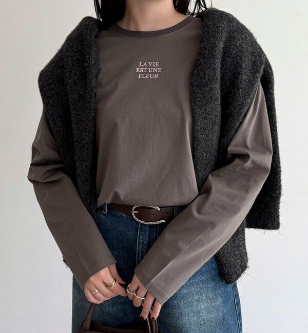 fredy emue「ワンポイント刺繍ロゴロンTシャツ」|Tシャツ・カットソー|チャコールグレー