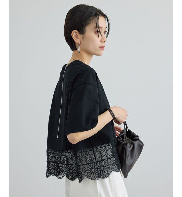 SALON adam et rope'「アラベスクスカラップTシャツ」|Tシャツ・カットソー|ブラック(01)