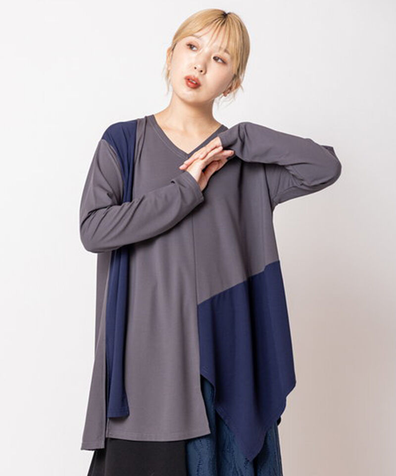  「アシンメトリー切替フレアープルオーバー」|Tシャツ・カットソー|CHARCOAL