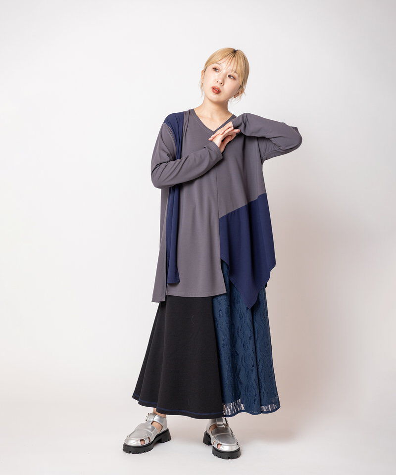  「アシンメトリー切替フレアープルオーバー」|Tシャツ・カットソー|