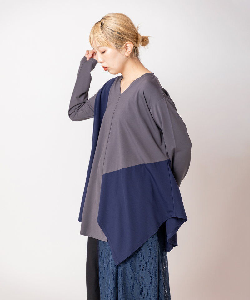  「アシンメトリー切替フレアープルオーバー」|Tシャツ・カットソー|