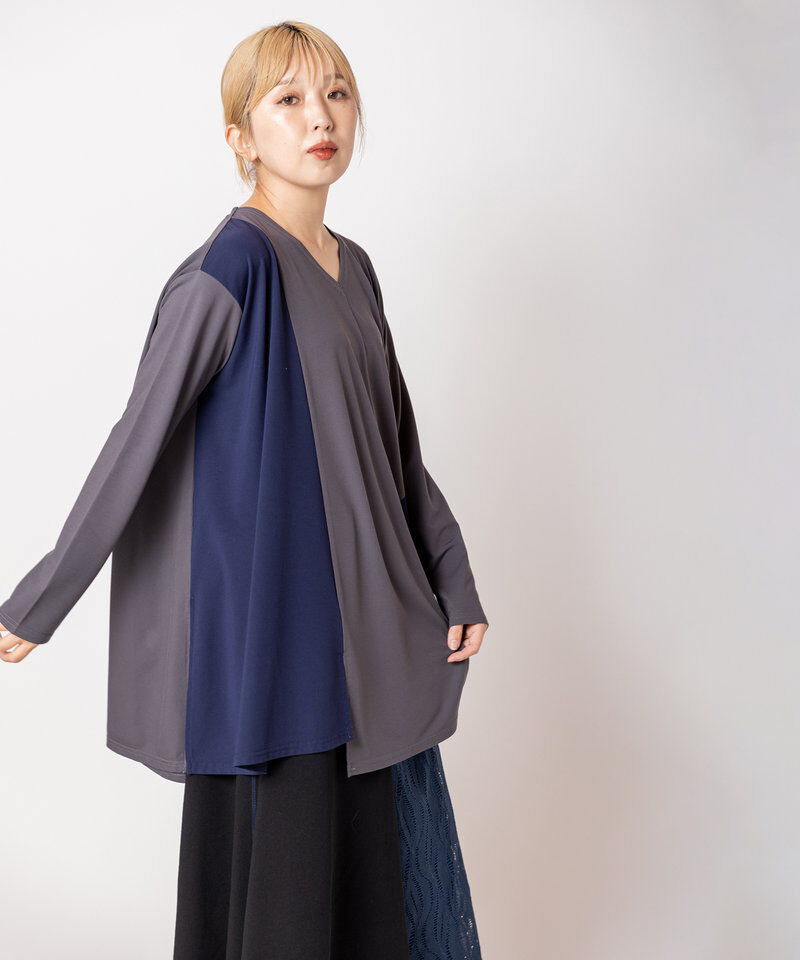  「アシンメトリー切替フレアープルオーバー」|Tシャツ・カットソー|