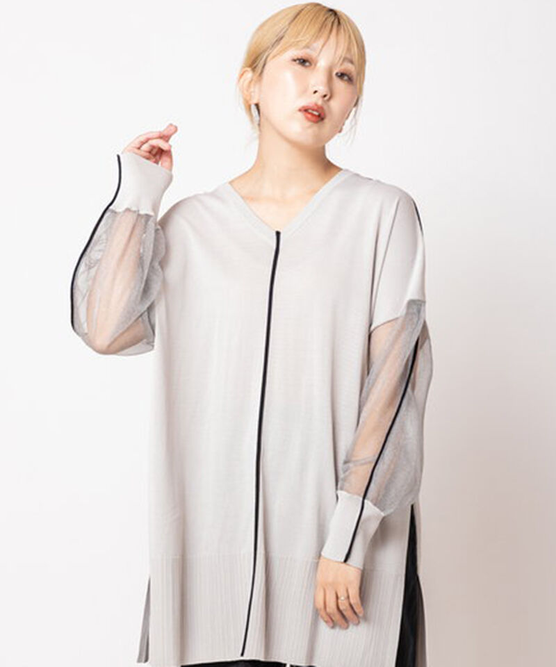  「2WAY配色ラインニットプルオーバー」|Tシャツ・カットソー|L .GRAY