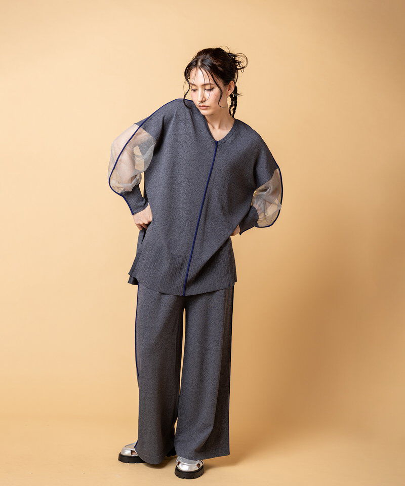  「2WAY配色ラインニットプルオーバー」|Tシャツ・カットソー|