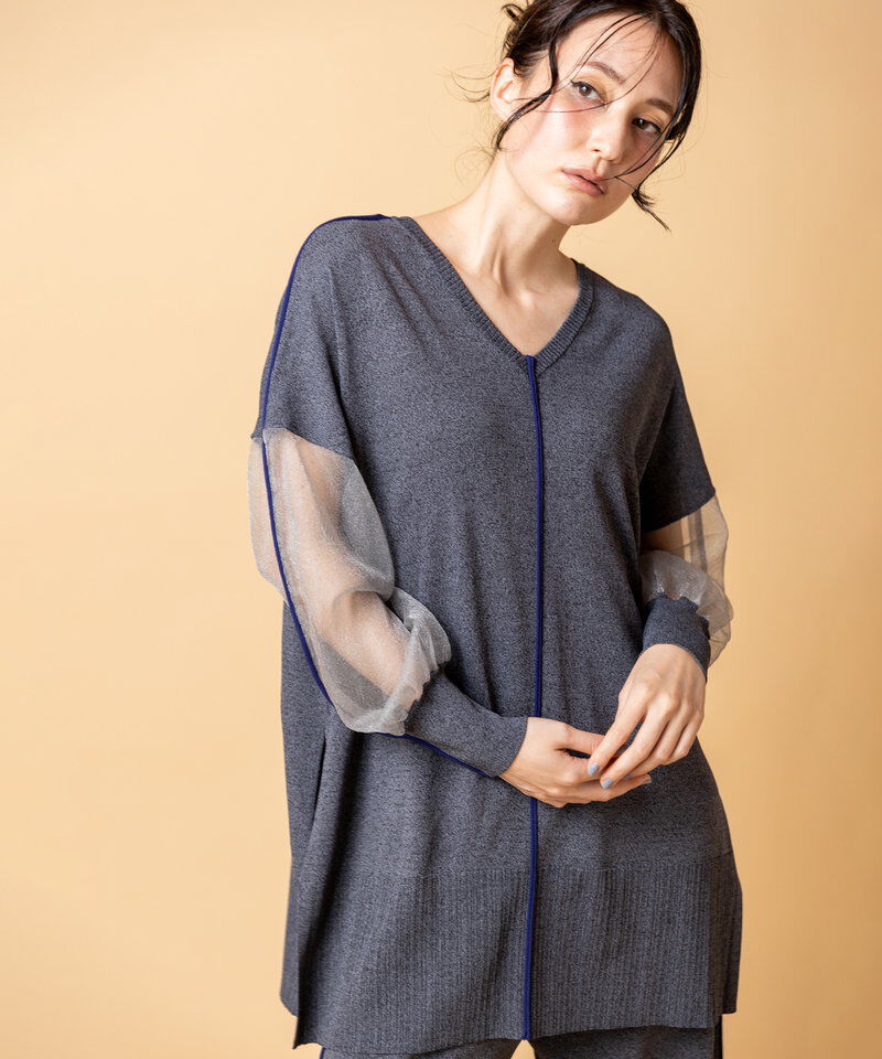  「2WAY配色ラインニットプルオーバー」|Tシャツ・カットソー|