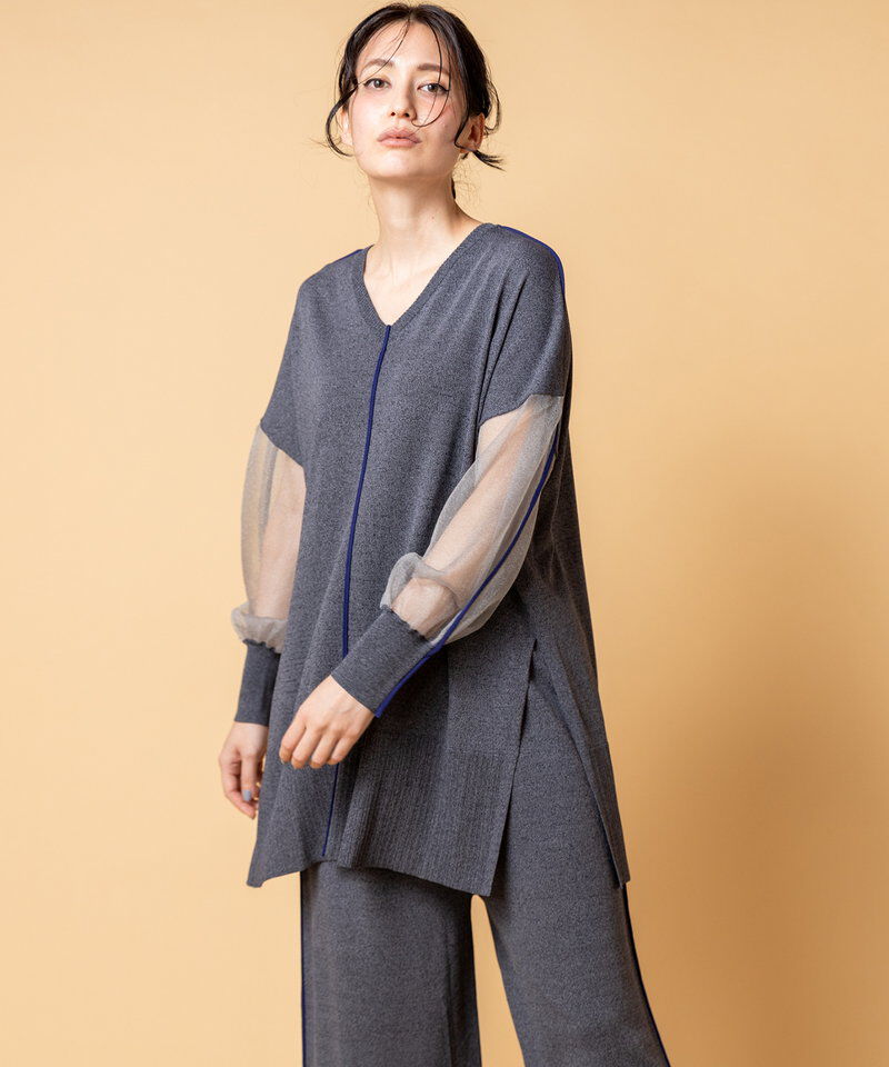  「2WAY配色ラインニットプルオーバー」|Tシャツ・カットソー|