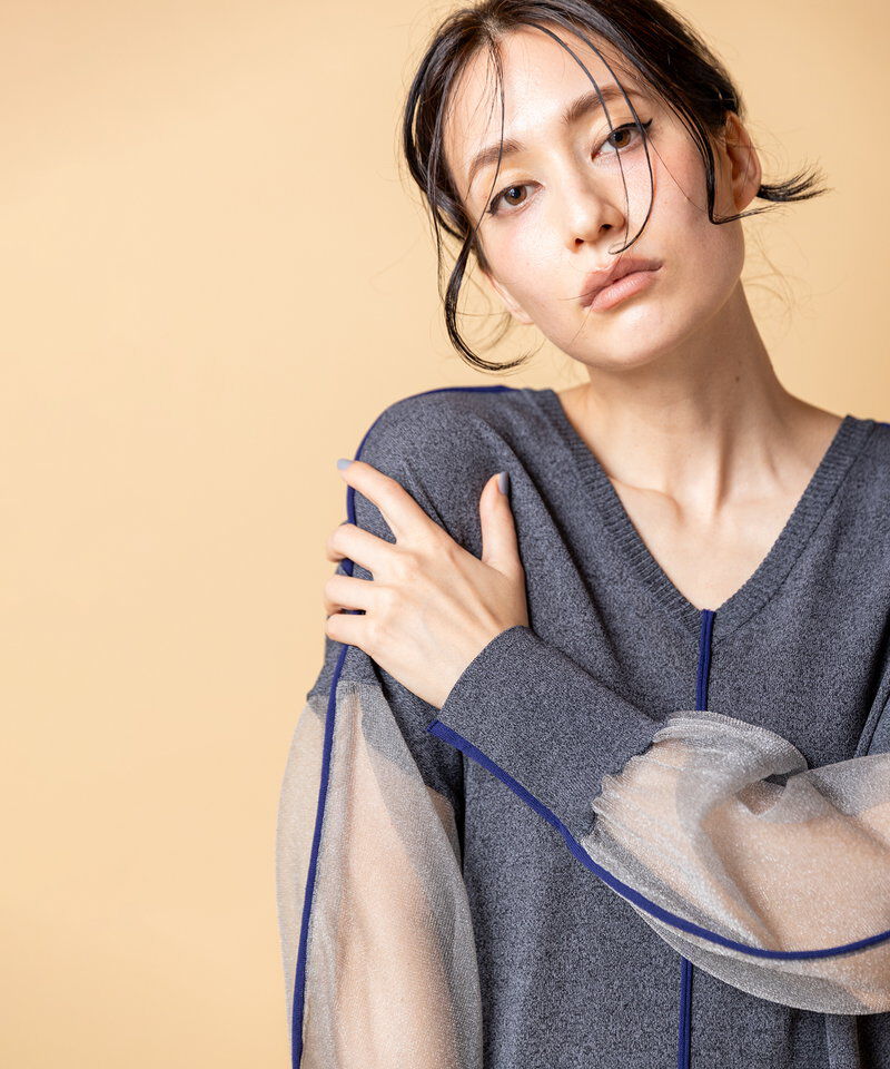  「2WAY配色ラインニットプルオーバー」|Tシャツ・カットソー|