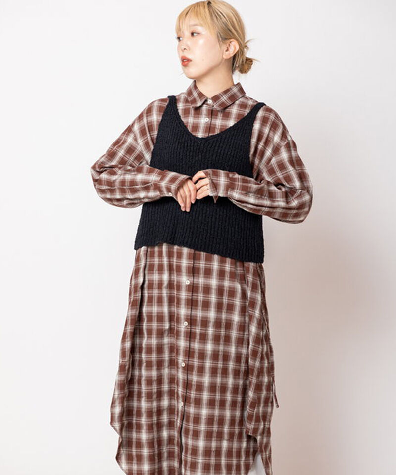  「2WAYチェックロングシャツブラウス」|シャツ・ブラウス|BROWN