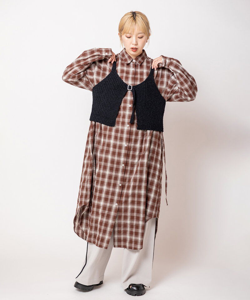  「2WAYチェックロングシャツブラウス」|シャツ・ブラウス|