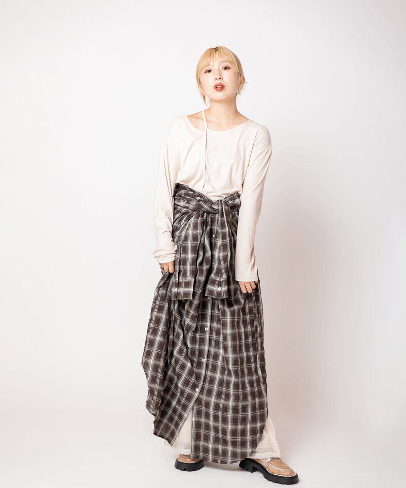  「2WAYチェックロングシャツブラウス」|シャツ・ブラウス|