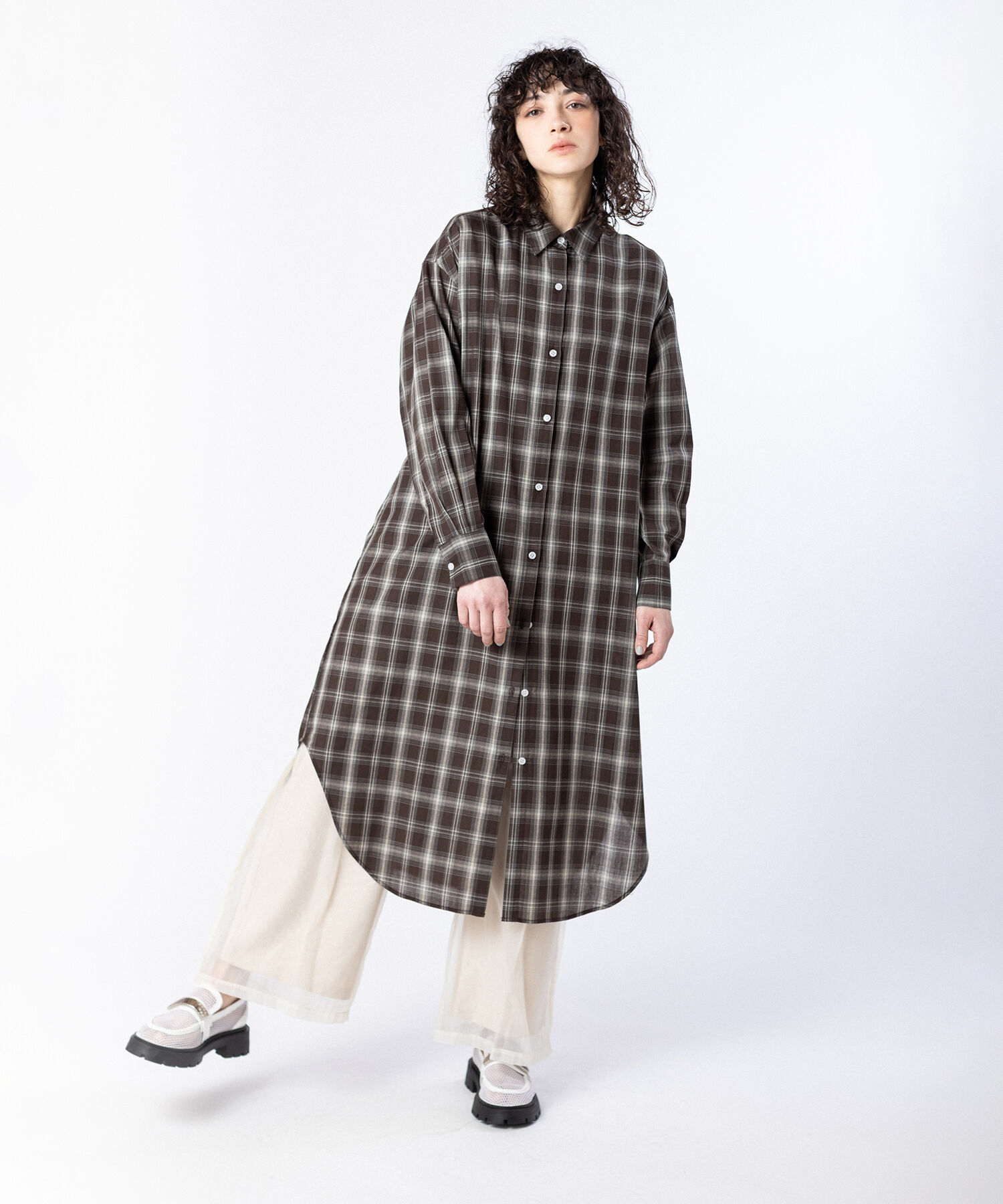  「2WAYチェックロングシャツブラウス」|シャツ・ブラウス|