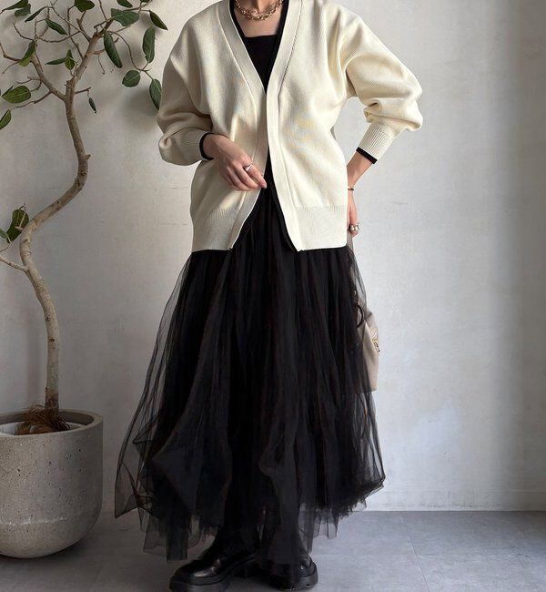  「バイカラーVカーディガン」|カーディガン|