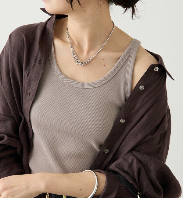  「【レイヤードスタイルに◎】ミニマルテレコタンク」|キャミソール|ベージュ