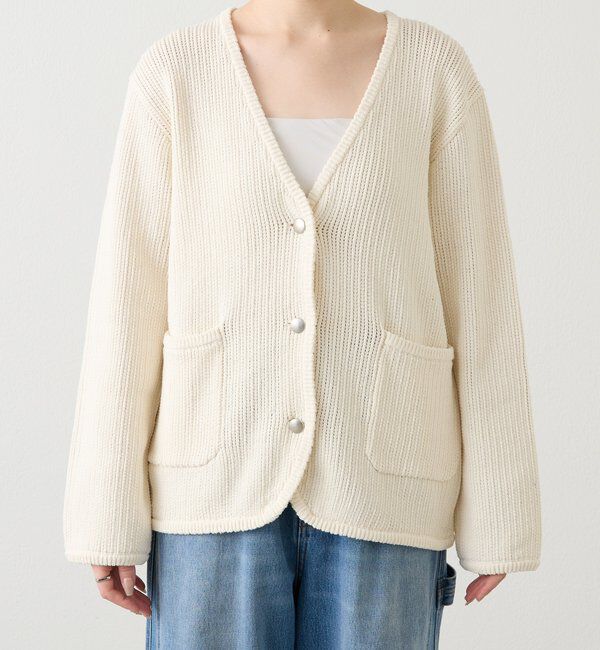  「ノーカラーニットジャケット」|カーディガン|