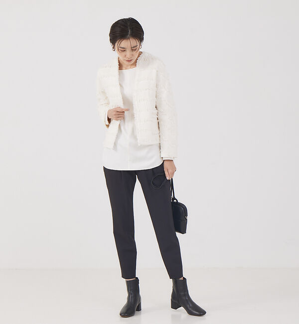 qualite「フリンジツィードジャケット」|ノーカラージャケット|