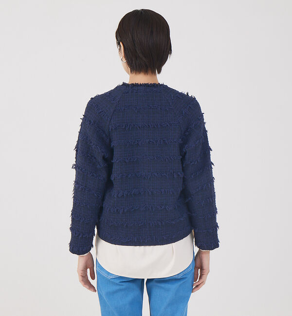 qualite「フリンジツィードジャケット」|ノーカラージャケット|