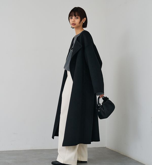 abahouse mavie「【体型カバー】ノーカラーロングコート/冬服/長袖/フォーマル/セミオケ/ウール混」|ノーカラーコート|