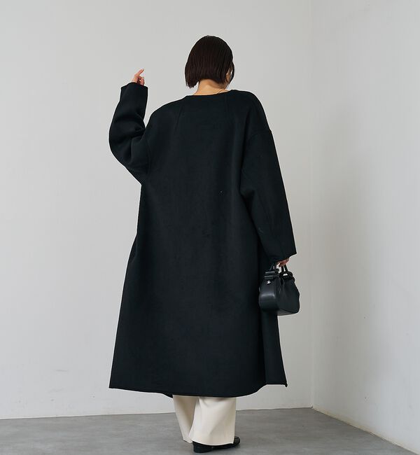 abahouse mavie「【体型カバー】ノーカラーロングコート/冬服/長袖/フォーマル/セミオケ/ウール混」|ノーカラーコート|