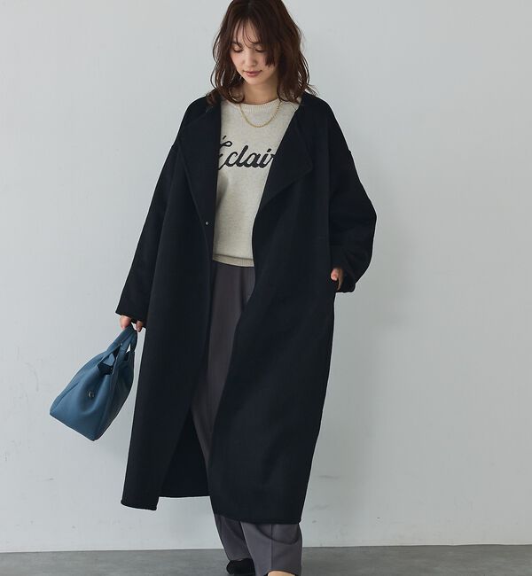 abahouse mavie「【体型カバー】ノーカラーロングコート/冬服/長袖/フォーマル/セミオケ/ウール混」|ノーカラーコート|