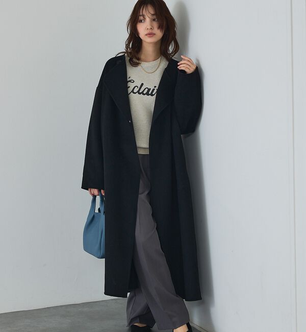 abahouse mavie「【体型カバー】ノーカラーロングコート/冬服/長袖/フォーマル/セミオケ/ウール混」|ノーカラーコート|
